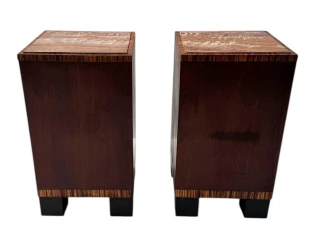 Two Art Deco Nightstands or Bedside Tables with Multi-Colored Marble Tops, 1930s